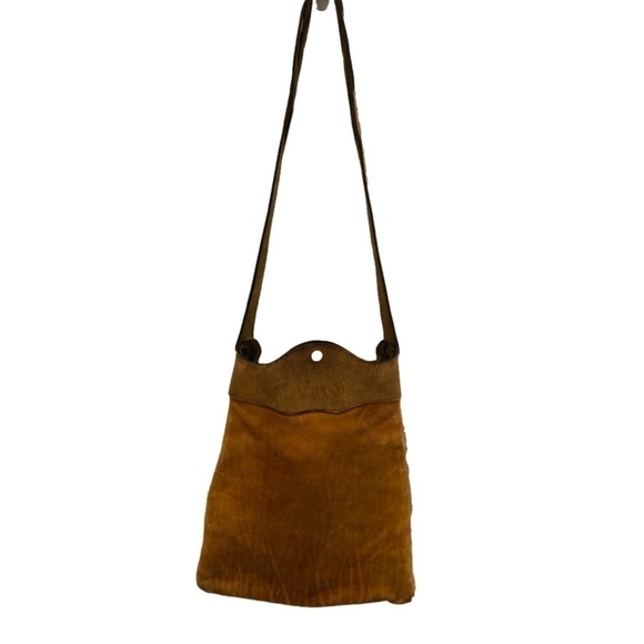Vintage Handbags - Vintage, possibly hand made,rustic tooled leather pouch with shoulder strap.